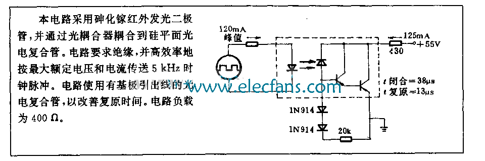 脈沖光電耦合器電路圖(能傳送5000HZ時鐘脈沖) http://www.ttokpm.com