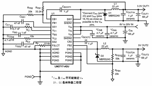 雙降壓式DC/DC轉(zhuǎn)換器LM2717-ADJ的設計