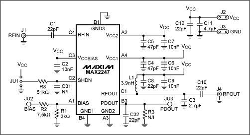 圖1. MAX2247的原理圖，為802.11g優(yōu)化