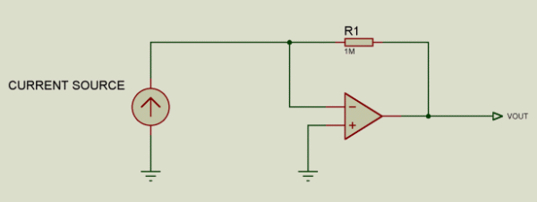 Figure 1. For resistor values less than 20MΩ, this simple transimpedance amplifier is acceptable for use with some current sources.電流互感器