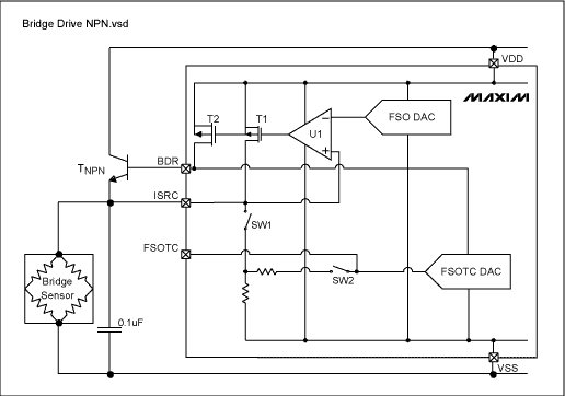 圖7. 具有npn晶體管的低阻抗傳感器電路圖