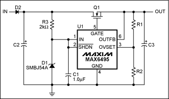 圖2. 增大最大輸入電壓的過(guò)壓保護(hù)電路