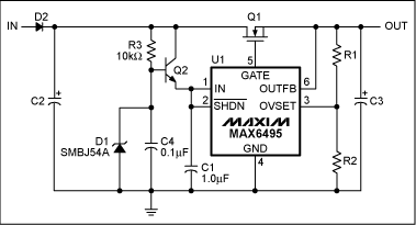 圖3. 通過(guò)三極管緩沖器增大輸入電壓的過(guò)壓保護(hù)電路