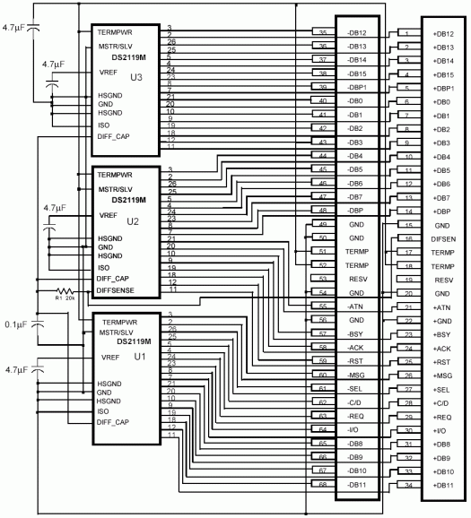 Figure 5. Typical SCSI bus pin connections.