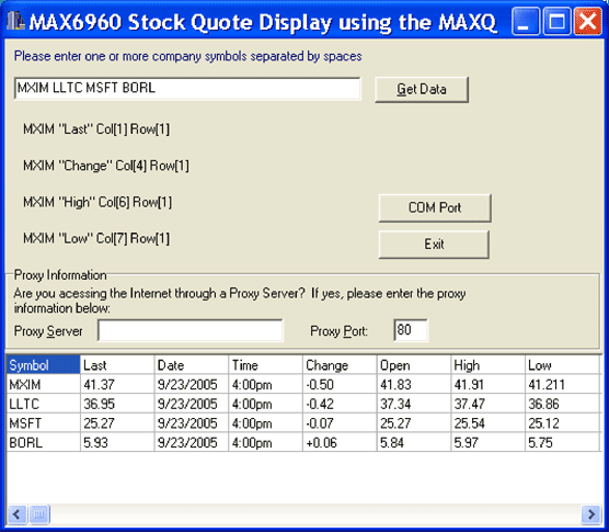 圖3. Windows程序通過Internet獲取MXIM的股票價(jià)格