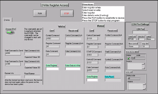 Figure 5. Communicate_2wire.vi Front Panel.