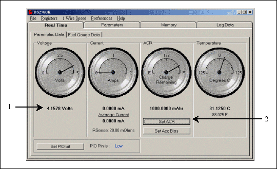 Figure 4.  Parametric data subtab of the real time tab.