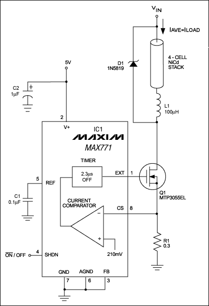 Figure 1. The connections shown convert this switch-mode voltage regulator to a general-purpose current source. 