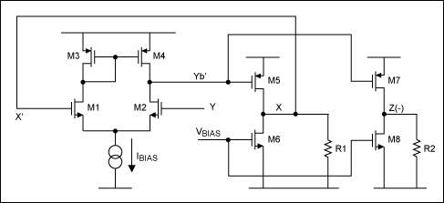 圖3. 采用無緩沖放大器的電流傳輸器(CCII+)