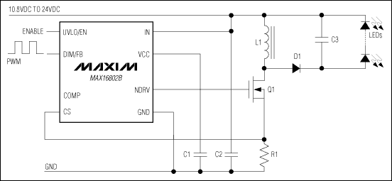 MAX16801A/B、MAX16802A/B：典型工作電路