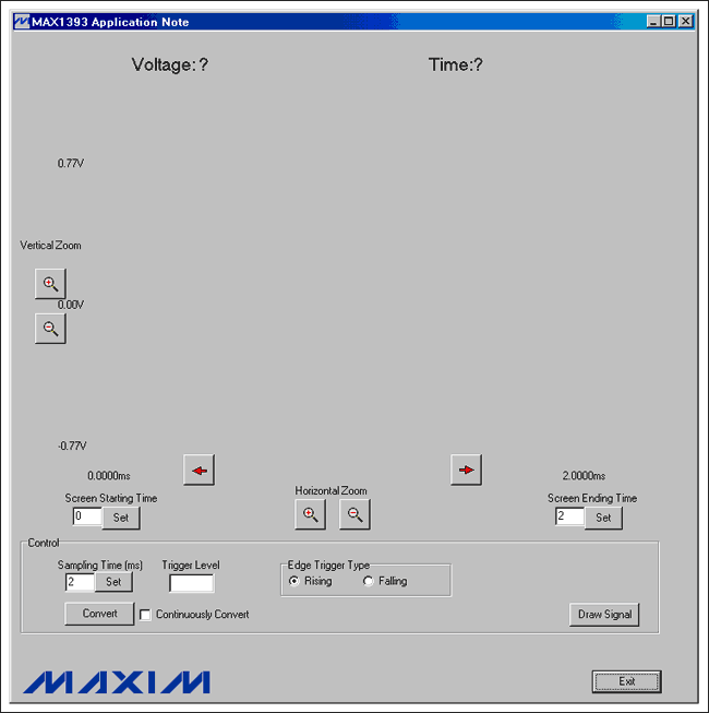 圖3. MAX1393參考設(shè)計的Windows程序啟動