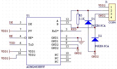 圖3  ADM2483BRW典型應(yīng)用電路