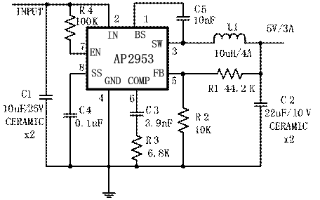 圖3：AP2953的典型應(yīng)用電路。