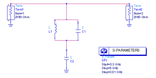 圖4  DCS頻段輸入濾波網(wǎng)絡(luò)仿真原理圖。