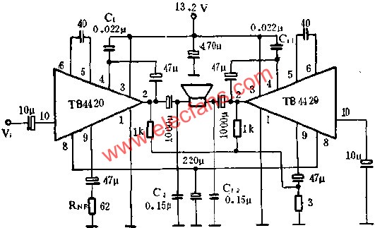 TB4420音頻功率放大電路接線圖  www.ttokpm.com