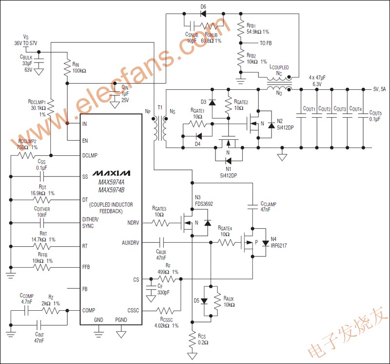 MAX5974寬輸入電壓范圍、有源鉗位、電流模式PWM控制器 ttokpm.com