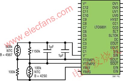 粗略溫度檢測有可能通過到內(nèi)部電壓比較器的兩個溫度輸入引腳完成 www.ttokpm.com