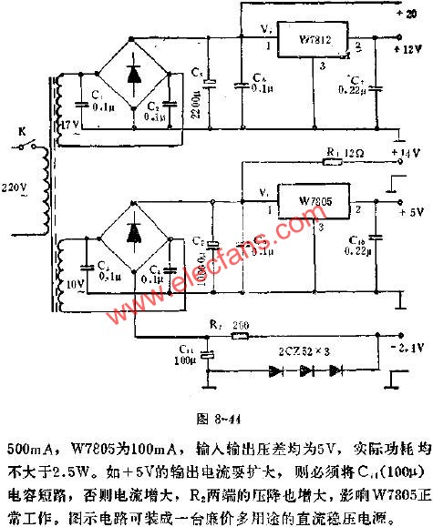 W7805、W7812集成穩(wěn)壓器組成的多用途穩(wěn)壓電流應(yīng)用線路圖  ttokpm.com