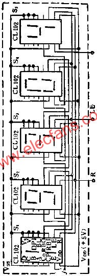 CL102進(jìn)制計(jì)數(shù)顯示器組成的五位數(shù)碼顯示器線圖  ttokpm.com