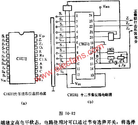 CH232十二節(jié)奏發(fā)生器電路的應(yīng)用電路圖  ttokpm.com