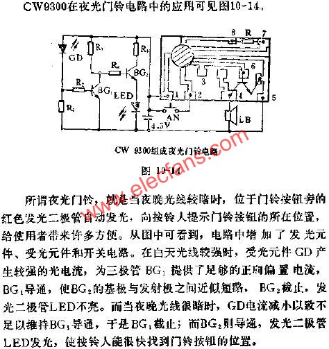 CW9300在夜光門(mén)鈴中的應(yīng)用電路圖  ttokpm.com