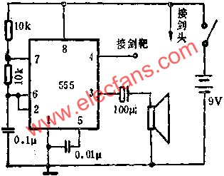 時(shí)基集成電路組成擊劍游戲電路圖  ttokpm.com