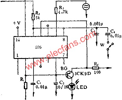 555電路組成超聲波驅(qū)蟲電路圖  www.ttokpm.com