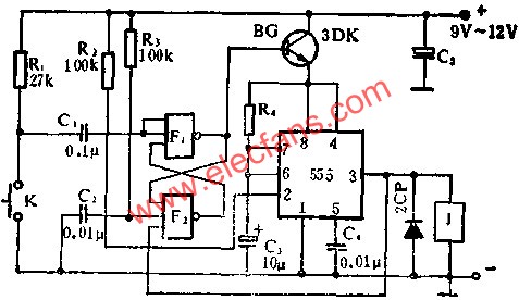 555電路組成低功耗定時(shí)器電路圖  www.ttokpm.com