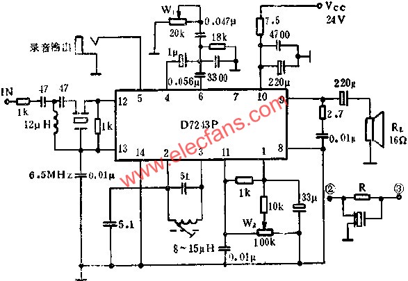 D7243P伴音電路的應(yīng)用電路圖  www.ttokpm.com