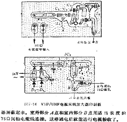 VHF/UHF電視天線放大器印制板