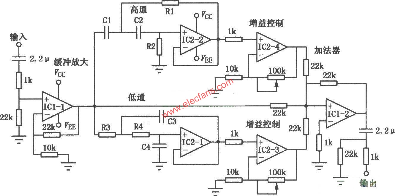 運(yùn)放型BBE處理器電路圖  www.ttokpm.com