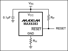 Figure 1. In this circuit, the RH and RP values let you adjust the hysteresis that determines RESET timing.