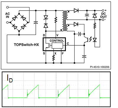 圖5:使用TOPSwitch-HX的標(biāo)準(zhǔn)反激式電路。（電子系統(tǒng)設(shè)計）