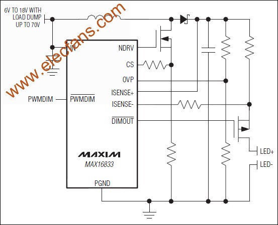 MAX16833/MAX16833B峰值電流控制模式LED驅動器 ttokpm.com 