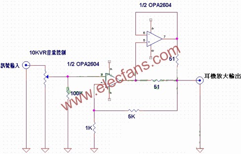 OPA2604雙運(yùn)放做的耳機(jī)功放電路  ttokpm.com