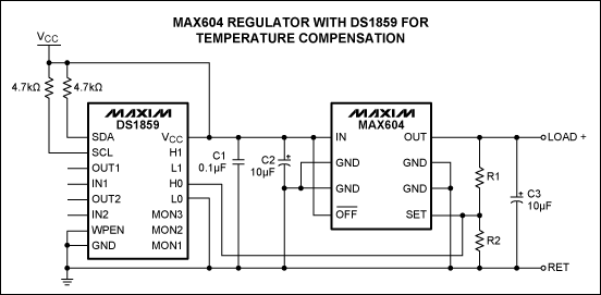 圖2. MAX604溫度補(bǔ)償電路