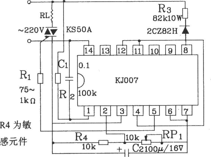 可控硅過零觸發(fā)器KJ007零電流觸發(fā)電路圖  ttokpm.com