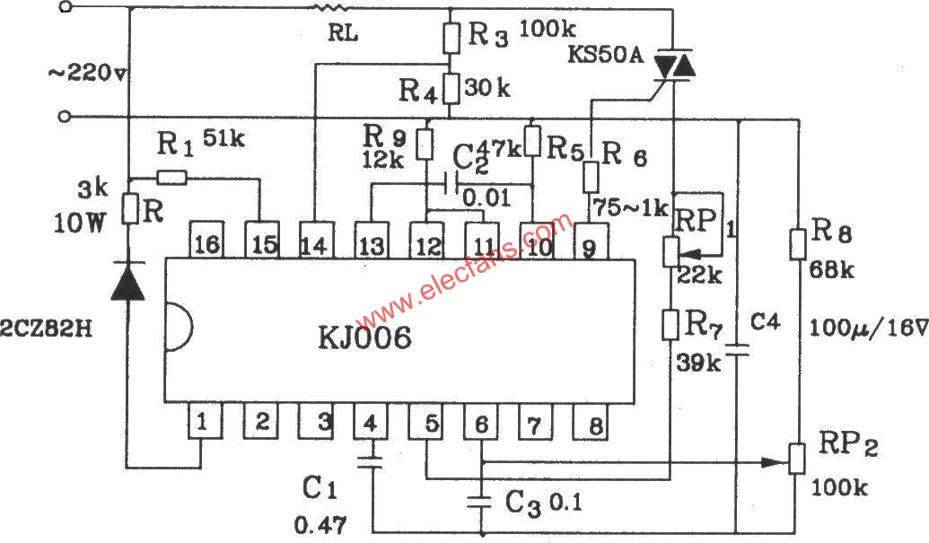 可控硅移相觸發(fā)器KJ006應(yīng)用電路  ttokpm.com