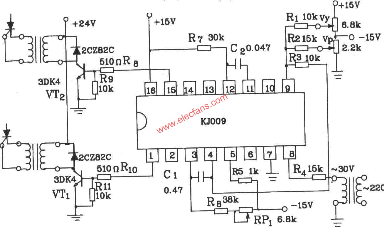 可控硅過零觸發(fā)器KJ009組成的應(yīng)用電路圖  ttokpm.com
