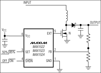 MAX1522、MAX1523、MAX1524：典型工作電路