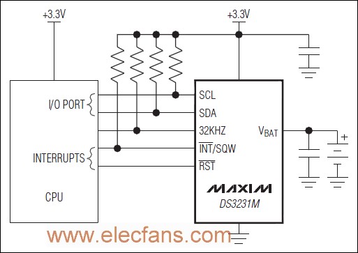 DS3231M參考應(yīng)用電路 ttokpm.com