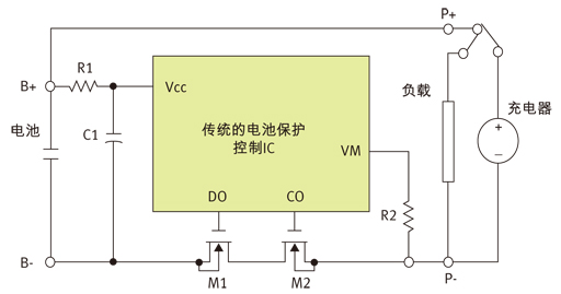 圖1：鋰電池保護(hù)裝置電路原理。