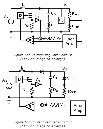 圖1: (a)電壓調(diào)節(jié)電路；(b)電流調(diào)節(jié)電路。