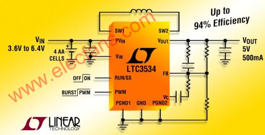 ltc3534應(yīng)用電路 (升壓轉(zhuǎn)換器-輸出5V 500mA)