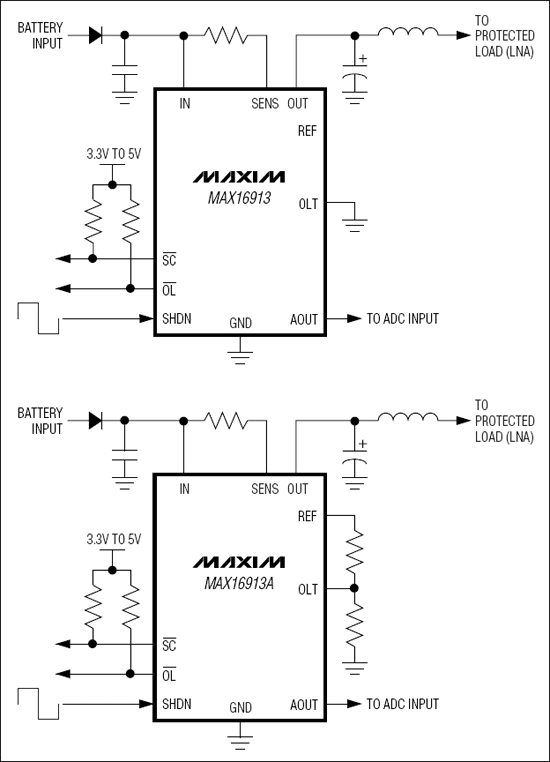 MAX16913、MAX16913A：典型工作電路