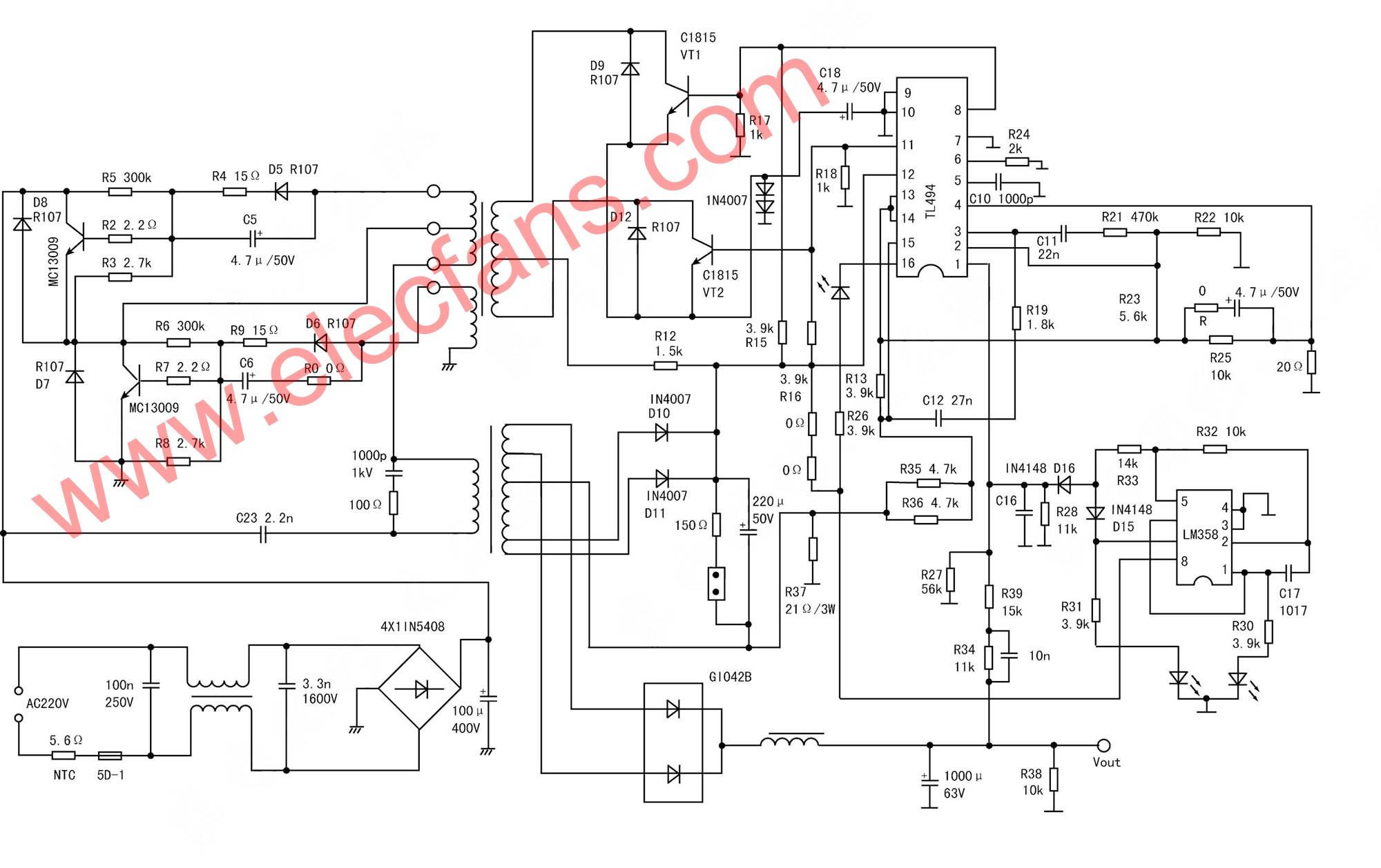 TL494電動(dòng)車充電器電路圖 文章來(lái)源:http://ttokpm.com