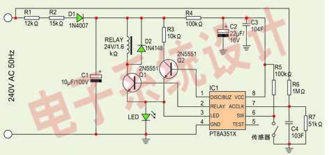 圖3：PT8A351X芯片在智能電熨斗中的應(yīng)用電路圖。