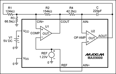 Figure 2. A triangular wave generator using the MAX9000.