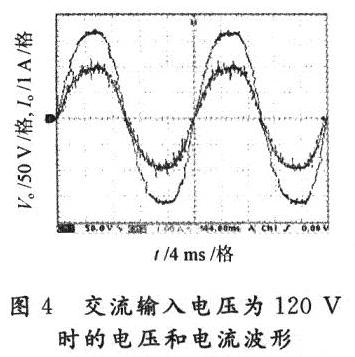 交流輸入電壓為120V時(shí)的電壓和電流波形