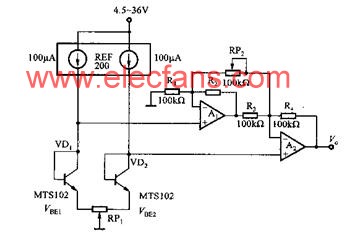 測量兩個溫敏二極管MTS102溫度差的測量電路 http://www.ttokpm.com